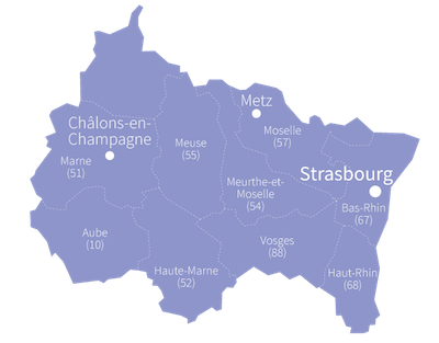 Châlons-en-Champagne, Bar-le-Duc, Nancy, Epinal, Colmar Metz, Strasbourg, Troyes, Chaumont, Charleville-Mezieres