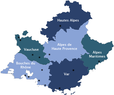 Marseille, Nice, Toulon, Avignon, Digne les Bains, Gap